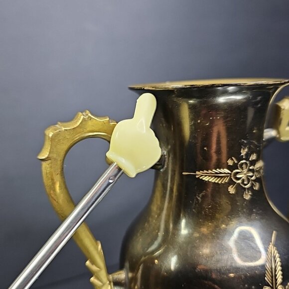 Vintage Brass Floral Eteched Vase With Double Handles India - Picture 7 of 9